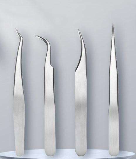 Wendy Lash Extensions Tweezers 4pcs Straight and Curved Pointed Eyelash Extensions Tweezers Professional Kits